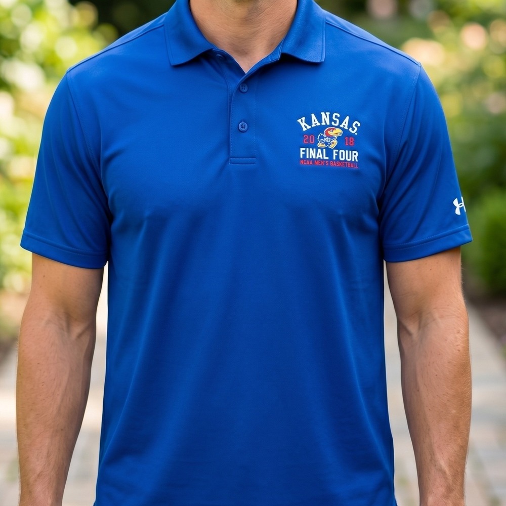 Under Armour Kansas Jayhawks 2018 Final Four Men's Polo‎ Shirt Royal Blue LG